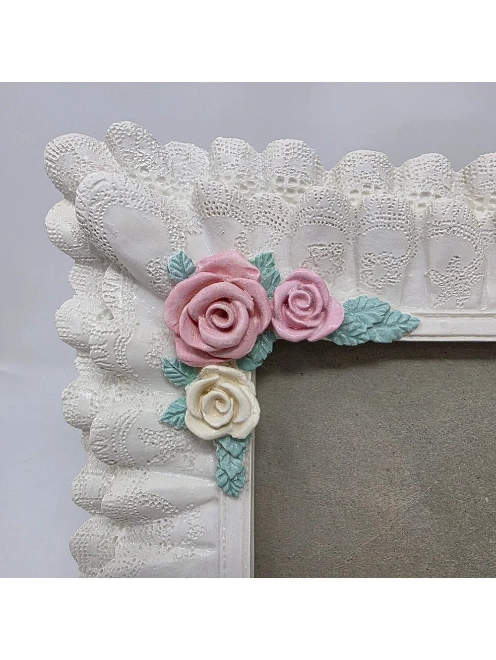 Vintage 1991 FIGI Lace Rose Picture Frame 4x6 Cottagecore Floral